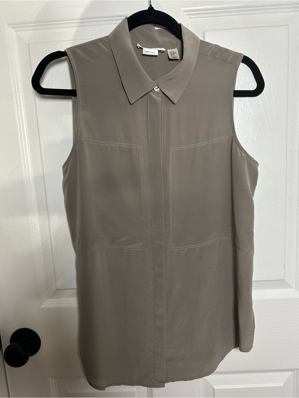 Max Studio Sleeveless Button-Front Collared Top in Taupe